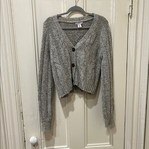 Gray V-Neck Button-Up Women's Sweater
